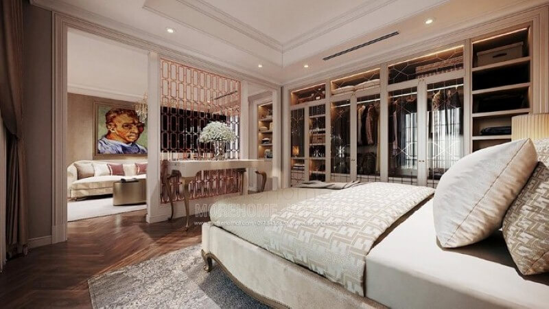 Bàn trang trí phòng ngủ đẹp, sang trọng lựa chọn ấn tượng cho phòng ngủ master cao cấp. Mẫu nội thất biệt thự đẹp