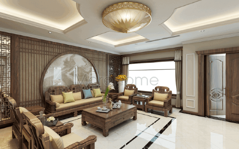 Bộ bàn ghế gỗ óc chó cao cấp cùng đường nét tuyệt đẹp tạo nên không gian đẳng cấp cho phòng khách biệt thự Riverside Nguyễn Duy Trinh Quận 2, Tp. HCM. Mẫu nội thất biệt thự đẹp