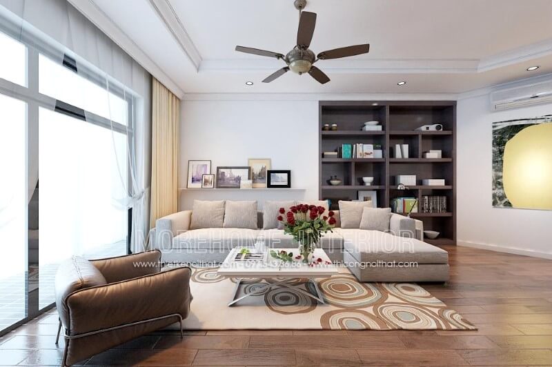 thi công sofa góc L hiện đại MS-027 bọc nỉ cao cấp đẹp cho phòng khách chung cư Trang trí nội thất chung cư