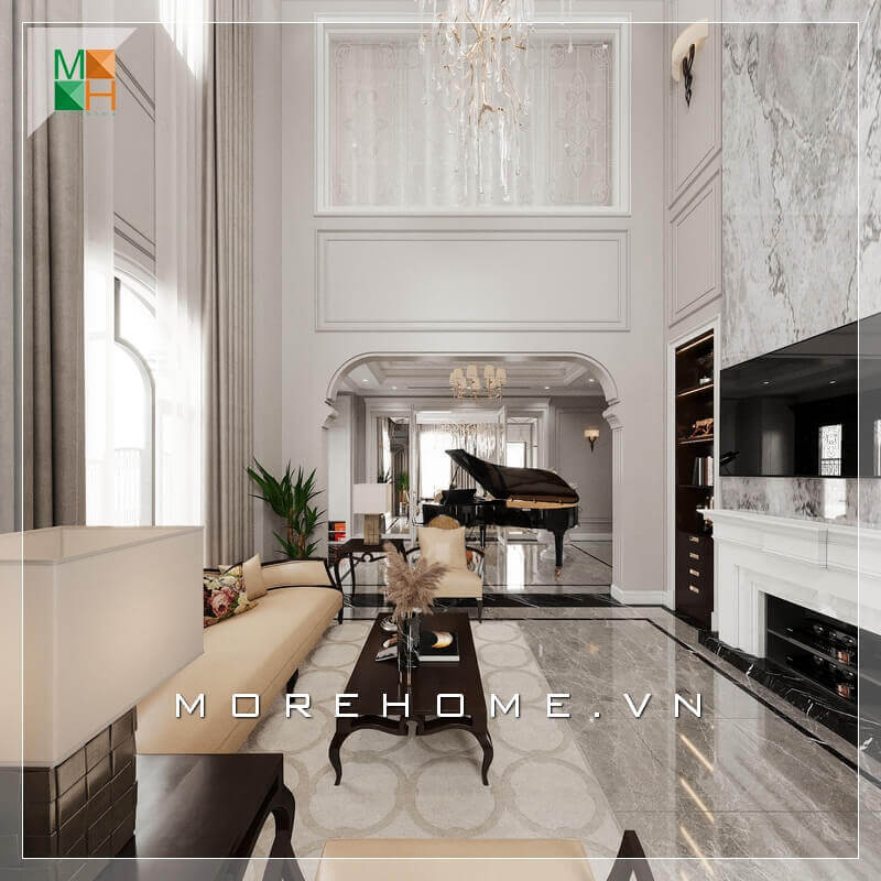 Mẫu thiết kế nội thất không gian phòng khách tân cổ điển sang trọng, cao cấp cho biệt thự, nhà phố, penthouse, chung cư cao cấp. Thiết kế phòng ngủ biệt thự