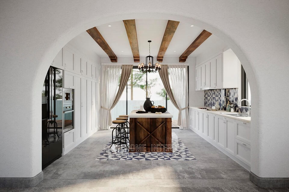 Tủ bếp gỗ tự nhiên phun sơn màu trắng hiện đại Tủ bếp gỗ, tủ bếp gỗ tự nhiên, tủ bếp tân cổ điển