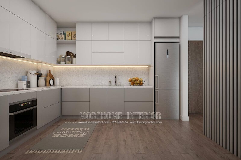 Hệ thống tủ bếp trên, tủ bếp dưới thiết kế hiện đại, mang đến khu vực chứa đồ tiện nghi Tủ bếp đẹp