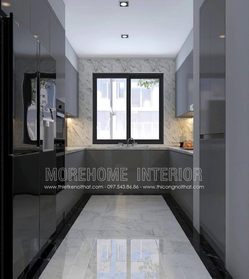 Đối với không gian bếp hiện đại không được lớn, mẫu tủ bếp chữ U gỗ công nghiệp acrylic màu xám là lựa chọn không thể hơn, đặc biệt phù hợp với các không gian chung cư, biệt thự, nhà phố. Thiết kế tủ bếp chung cư