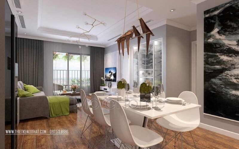 Mẫu thiết kế nội thất phòng ăn chung cư hiện đại và ấm áp