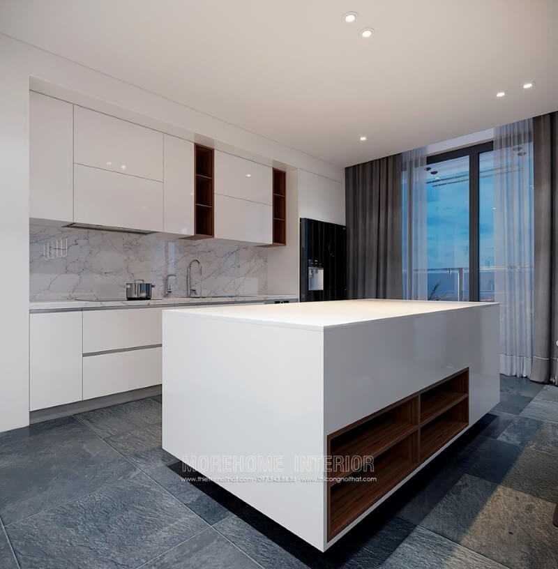 Ấn tượng và lạ mắt với mẫu thiết kế nội thất phòng bếp chung cư sang trọng