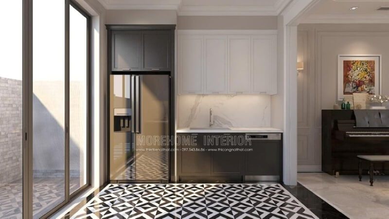 Nội thất phòng bếp hiện đại, đa năng với bộ tủ bếp bằng gỗ công nghiệp An Cường cao cấp. Đá nhân tạo LG được sử dụng trong không gian phòng bếp này mang đến vẻ đẹp tinh tế, đẳng cấp khiến người nội trợ có được khu nấu nướng đẳng cấp