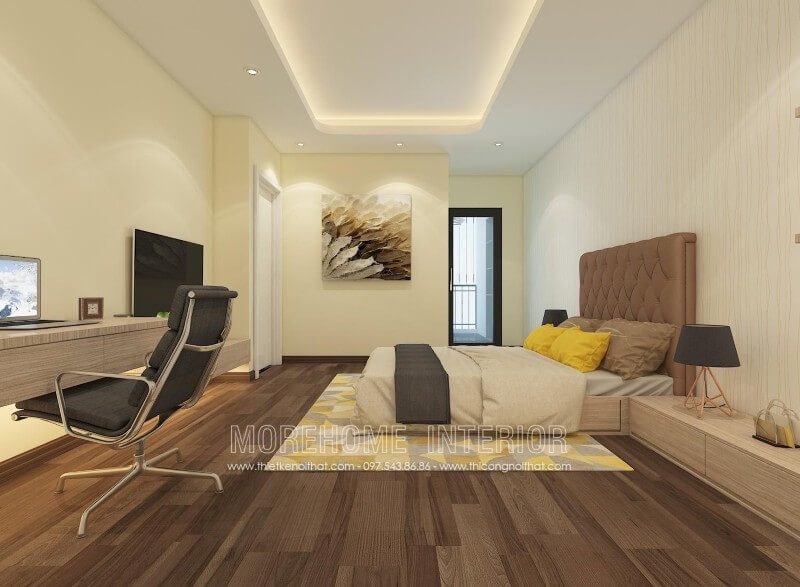 Mẫu giường ngủ đấy ấn tượng, chất liệu gỗ công nghiệp chủ đạo kết hợp đầu giường bọc da cao cấp sẽ rất phù hợp với gia chủ yêu thích sự mới mẻ và sáng tạo.