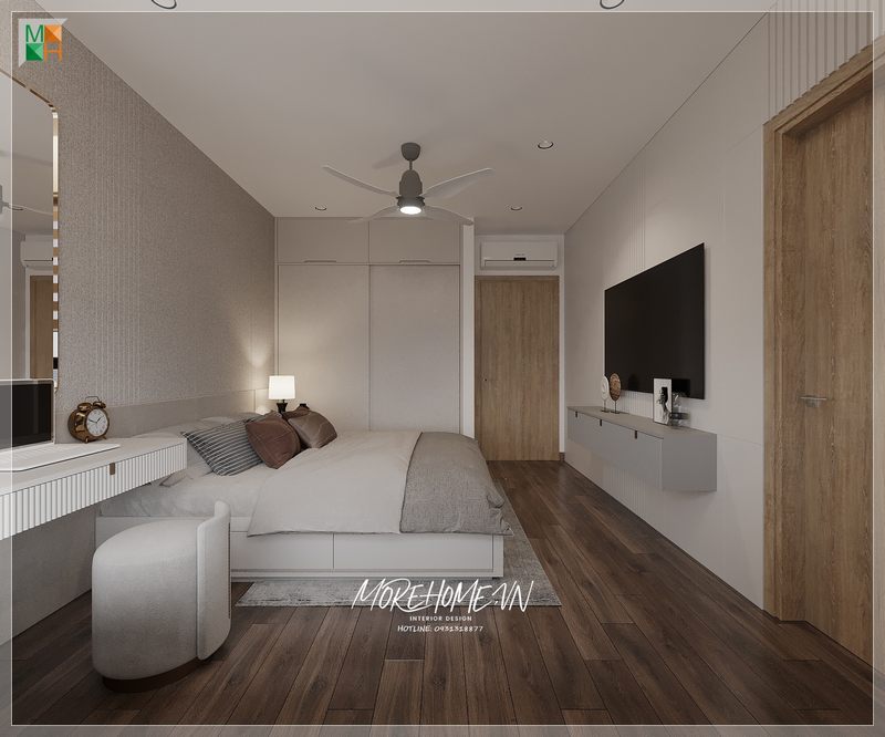 Giường ngủ gỗ công nghiệp màu trắng có ngăn kéo mang đến sự tiện nghi, sang trọng cho không gian của gia đình.