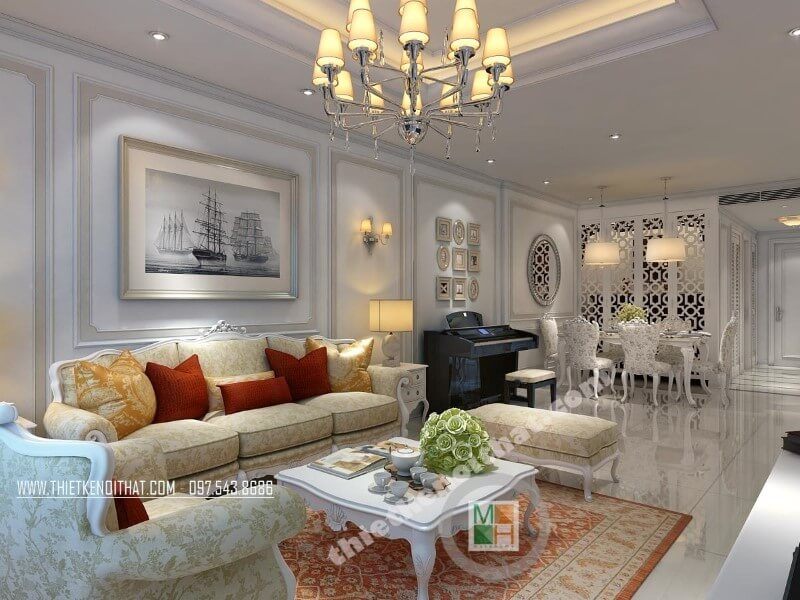 Trang trí nội thất phòng khách chung cư cao cấp phong cách tân cổ điển