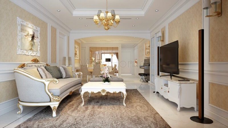 Thiết kế nội thất phòng khách chung cư tân cổ điển mang vẻ đẹp quý phái, sang trọng
