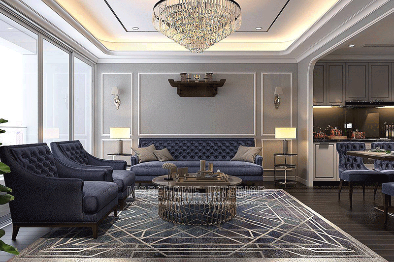 Nội thất phòng khách sang trọng ấn tương với bộ sofa màu tím mới lạ