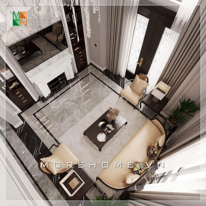 Mẫu thiết kế không gian phòng khách đẹp dành cho căn hộ cao cấp như biệt thự, penthouse, chung cư, nhà phố tân cổ điển.