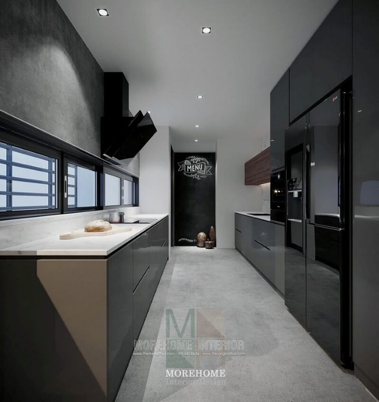 Tạo ra một thiết kế nội thất phòng bếp trong căn hộ theo phong cách hiện đại.